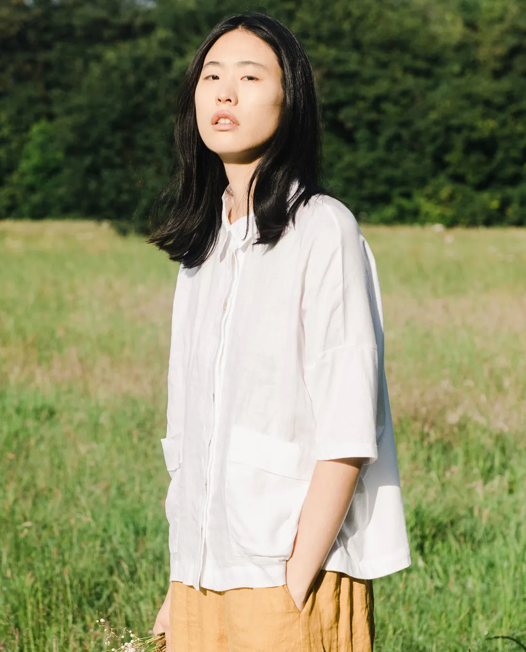 Naomi-May Organic Cotton & Linen Shirt In Off White