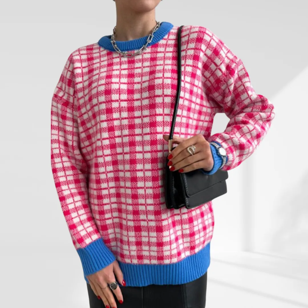 Plaid Knitted Pullover Sweater