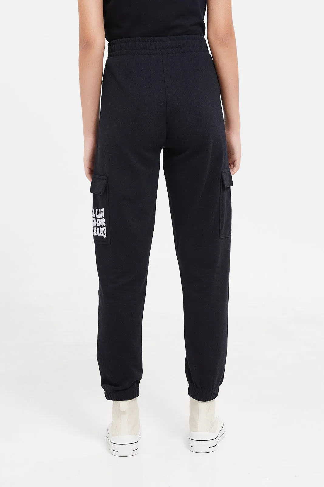 Senior Girls Black Cargo Pocket Pants