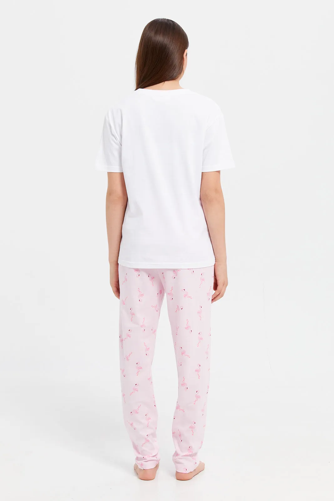 Senior Girls White Flamingo Pyjama Set (2 Piece)