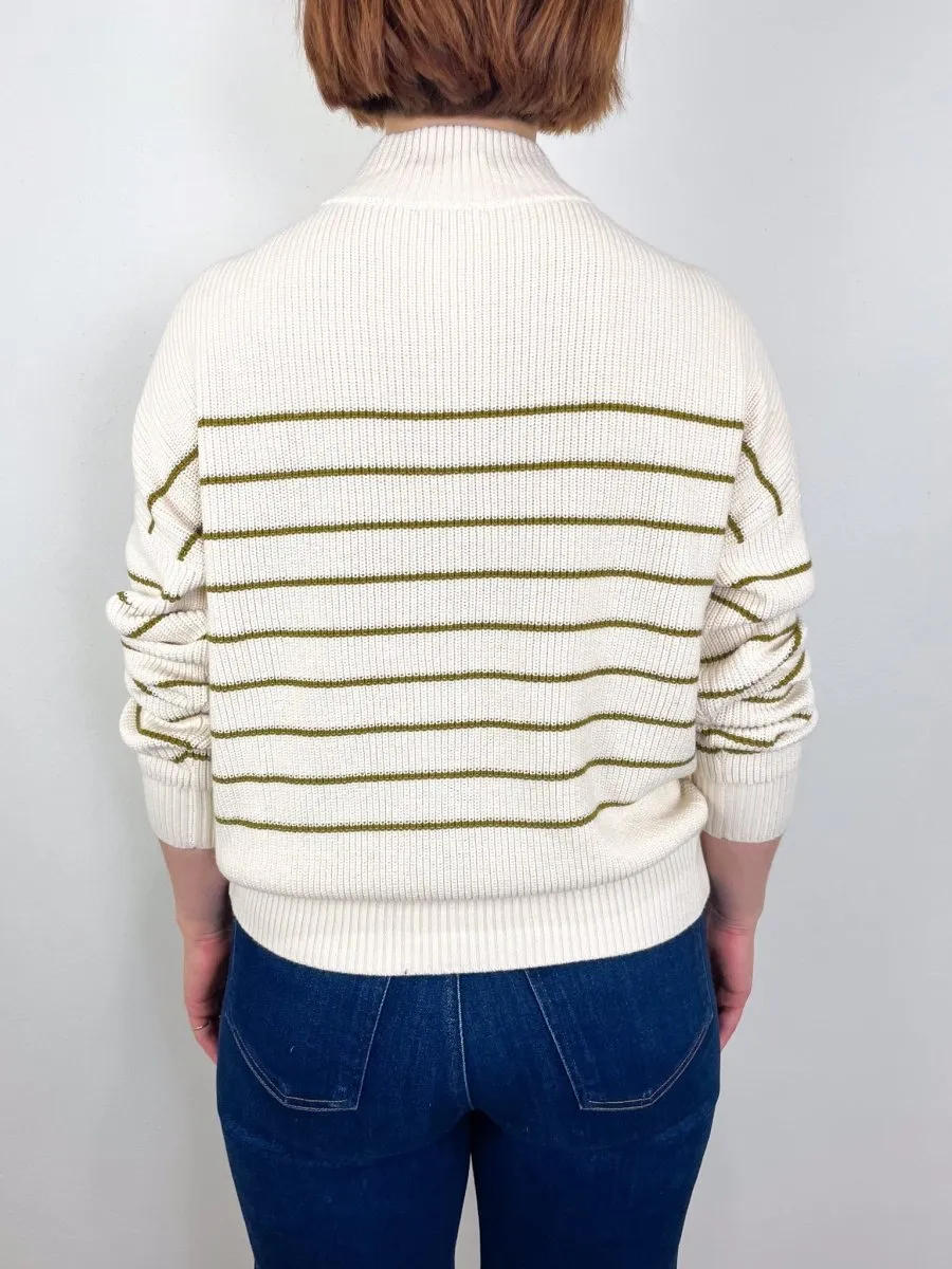 Striped Zip Front Sweater in Cream Stripe