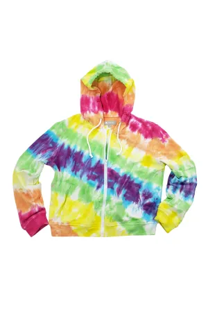 Tie Dye French Terry Zip Up Hoodie In Rainbow