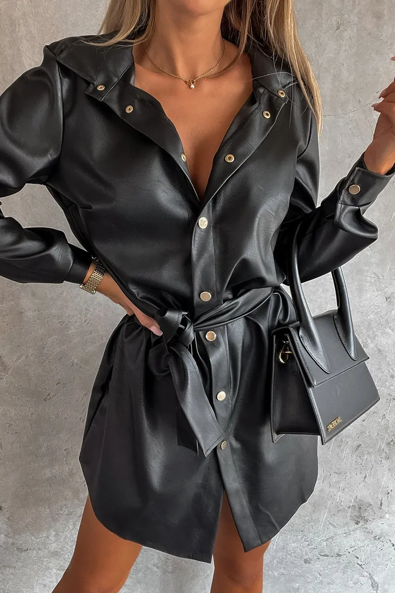 Timeless Button Down Faux Leather Shacket Dress