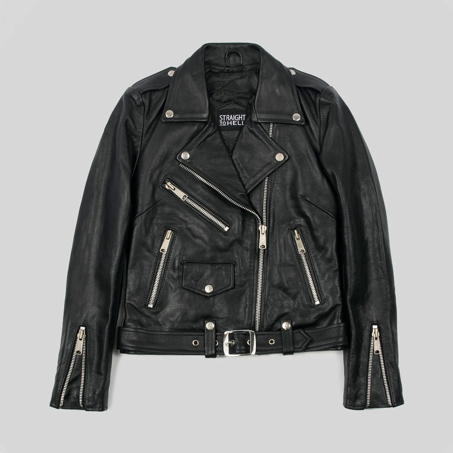 Women's Classic Fit Commando Leather Jacket - Black/Nickel W/ Black Lining